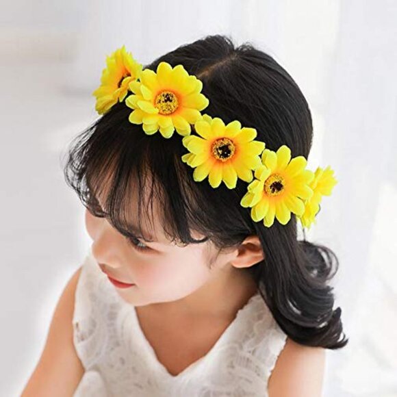 Sunflower Crown Flower Headbands Wreath for Women Girls White Daisy Flower Headb - Picture 6 of 6